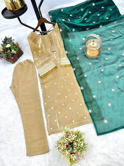 Stylish Gold Choo Silk Embroidery Work Kurti