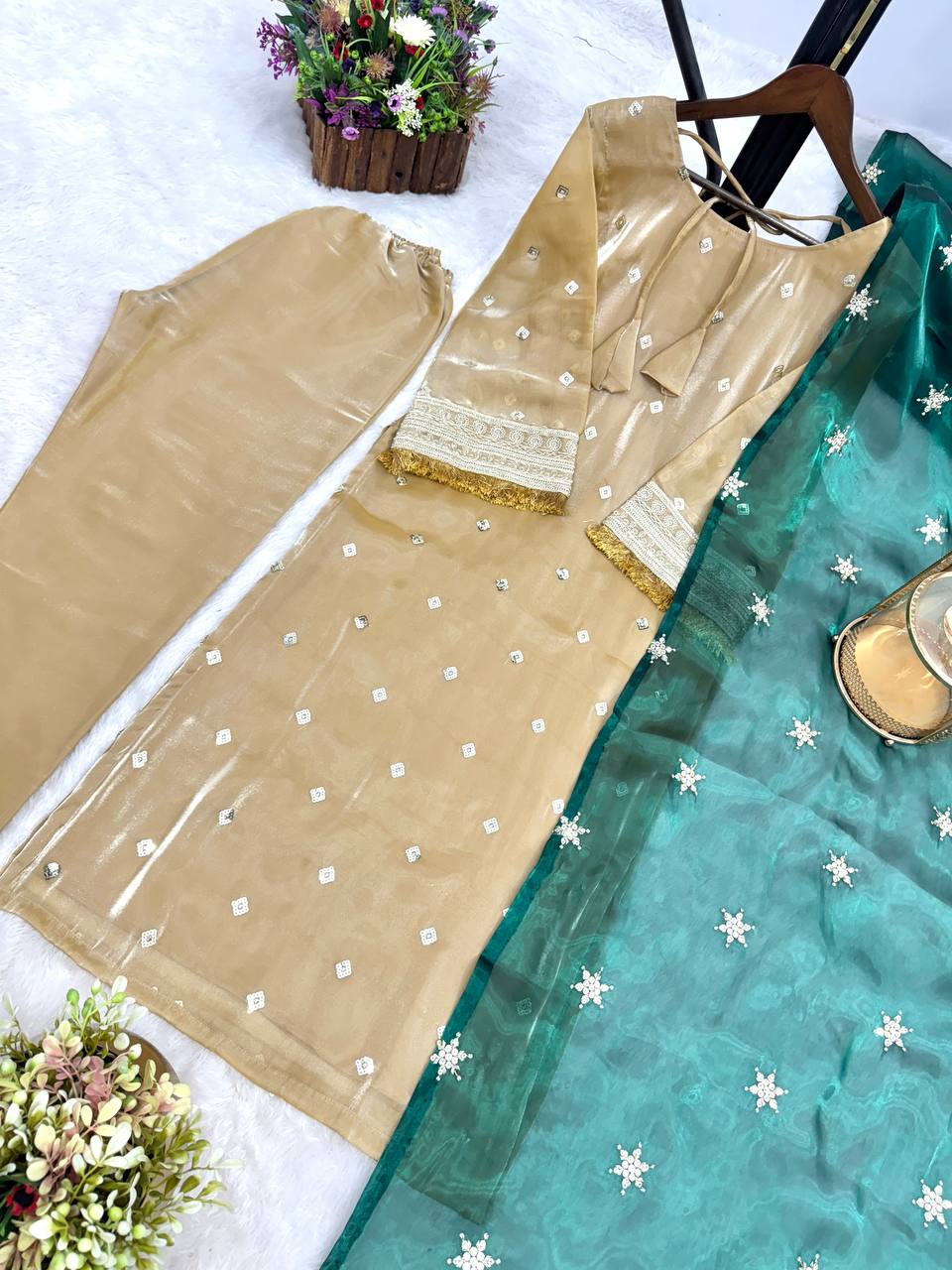 Stylish Gold Choo Silk Embroidery Work Kurti