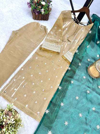 Stylish Gold Choo Silk Embroidery Work Kurti