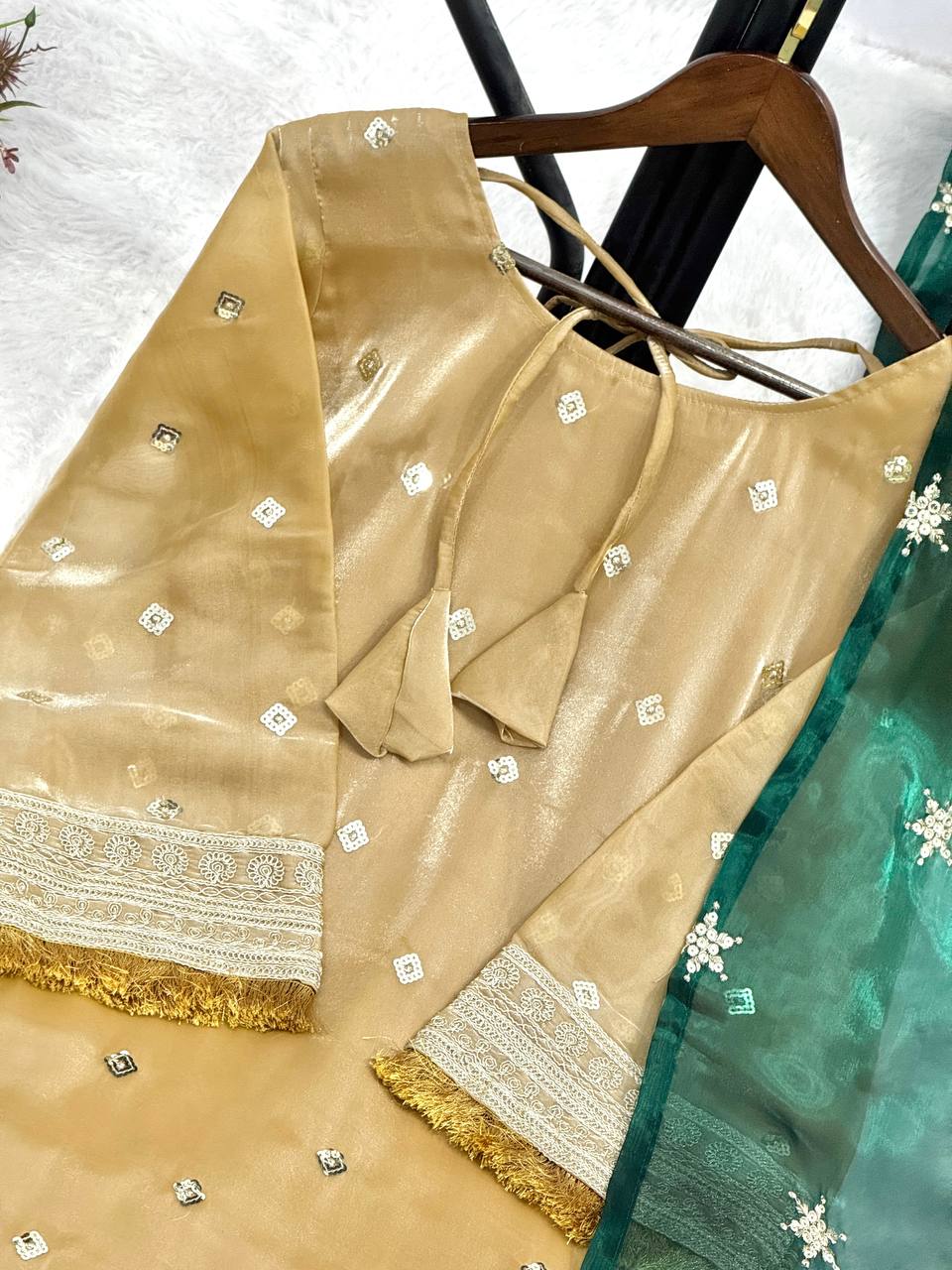 Stylish Gold Choo Silk Embroidery Work Kurti