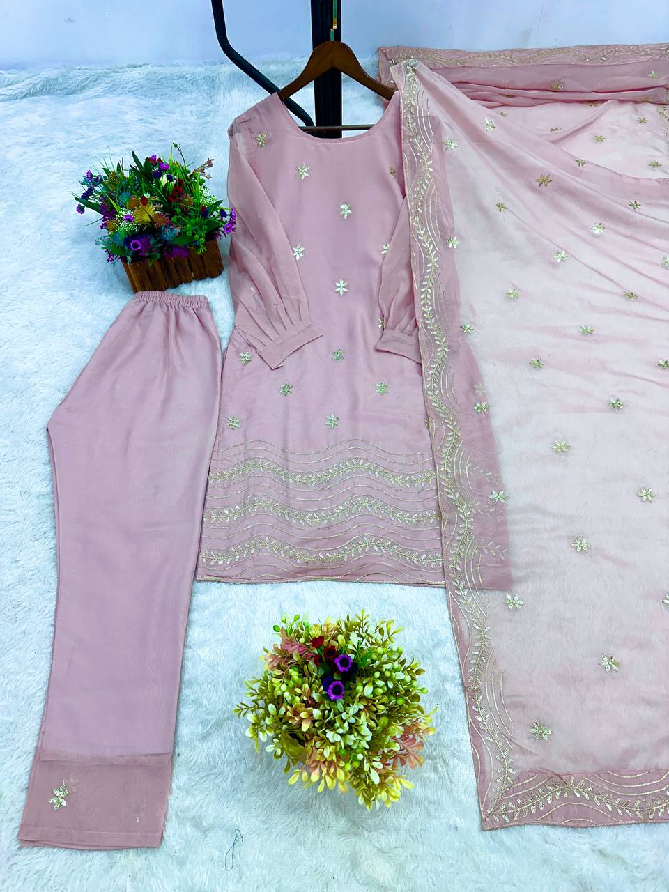 Stylish Pink Silk Embroidery Work Kurti