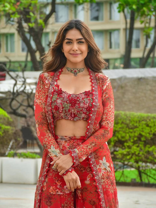 Amazing Red Georgette Digital Print Palazzo With Koti