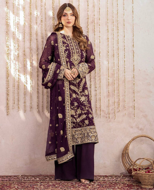 Exclusive Purple Fox Georgette Sequence Work Palazzo Suit