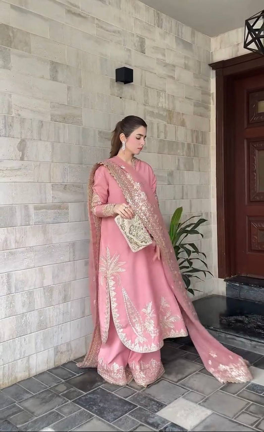 Ravishing Light Pink Georgette Embroidery Palazzo Suit