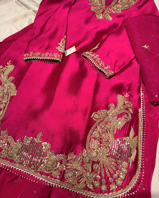 Glorious Pink Crepe Sequence Work Palazzo Suit