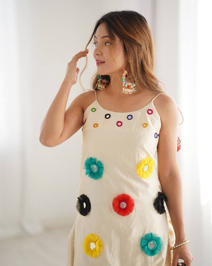 Trendy White Cotton with Mirror Work Dhoti Suit