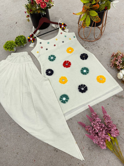 Trendy White Cotton with Mirror Work Dhoti Suit