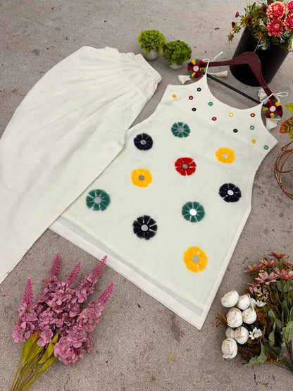 Trendy White Cotton with Mirror Work Dhoti Suit