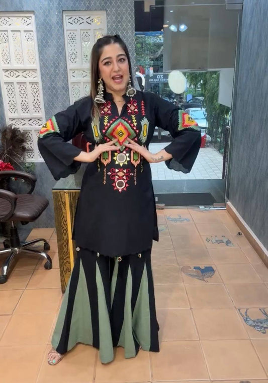 Ravishing Black Cotton Work Co-ord Set