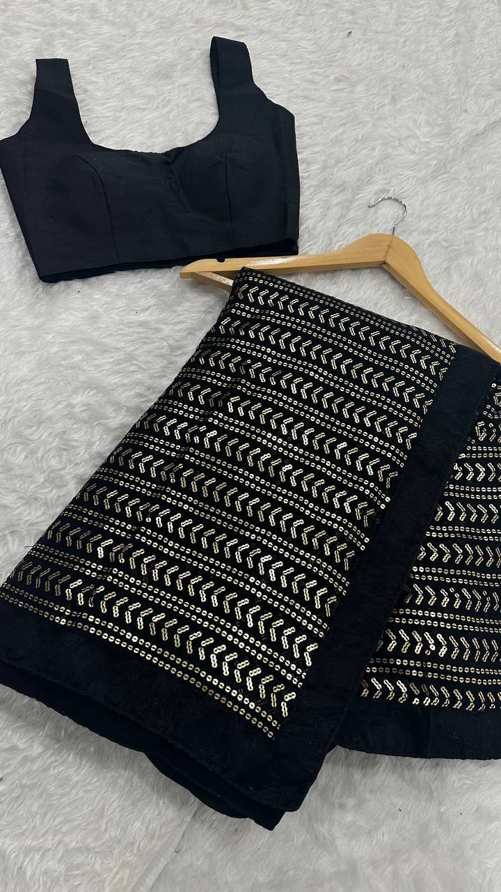 Exclusive Black Color Sequins Work Georgette Saree