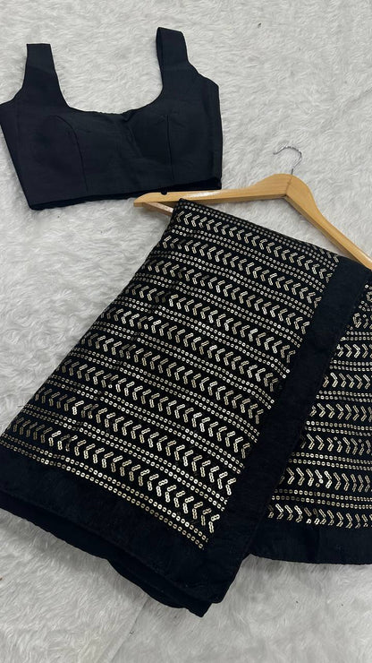 Exclusive Black Color Sequins Work Georgette Saree