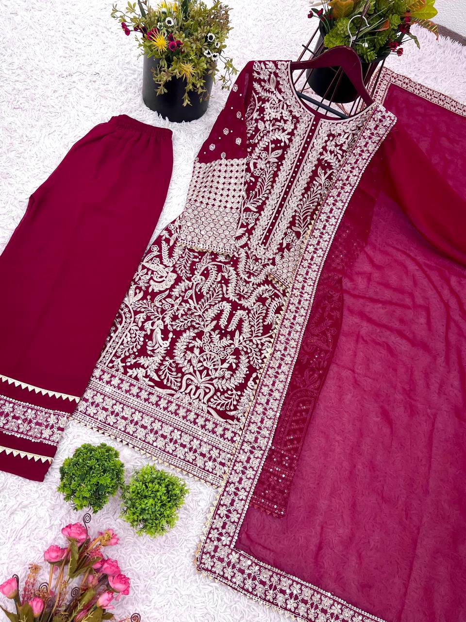 Exclusive Rani Pink Color Sequence Work Straight Salwar Suit