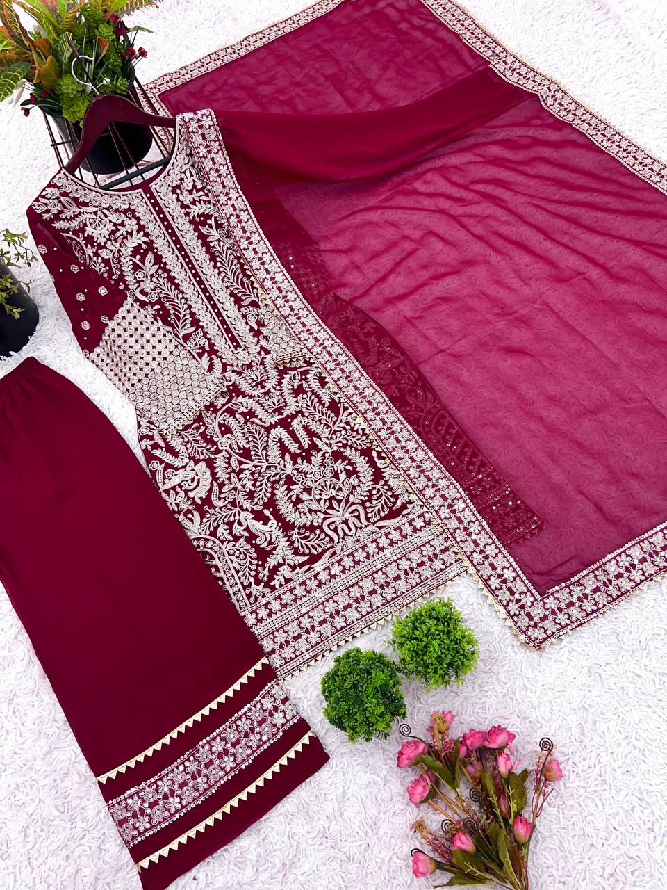 Exclusive Rani Pink Color Sequence Work Straight Salwar Suit