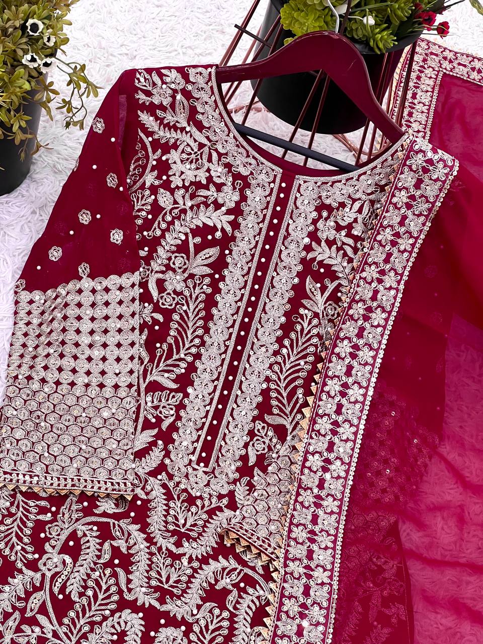 Exclusive Rani Pink Color Sequence Work Straight Salwar Suit