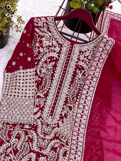 Exclusive Rani Pink Color Sequence Work Straight Salwar Suit