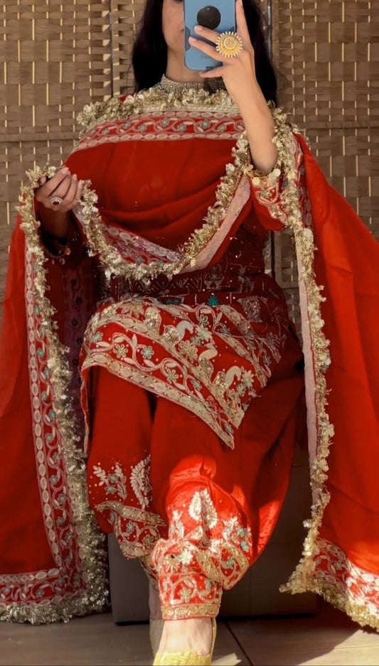 Exclusive Green Crepe with Sequence Work Dhoti Suit