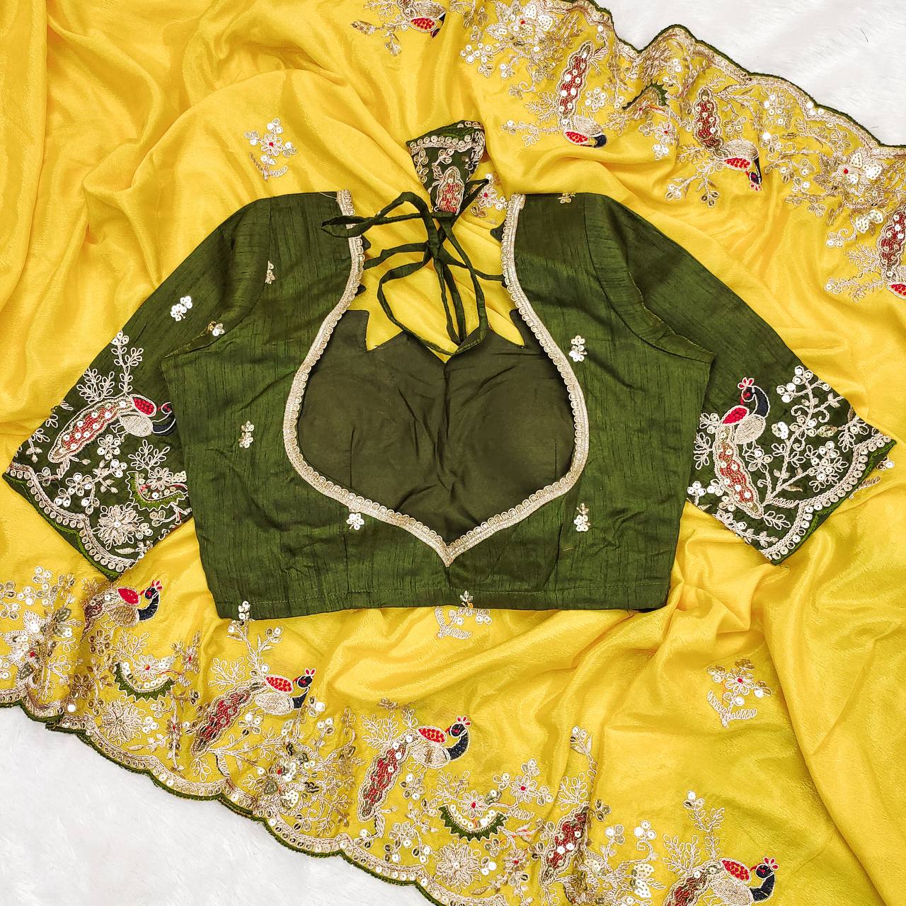 Marvelous Yellow Sequence Work Silk Saree