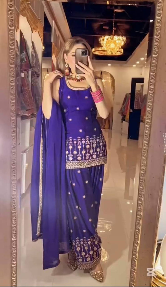Lovely Purple Color Embroidery With Sequence Work Dhoti Suit