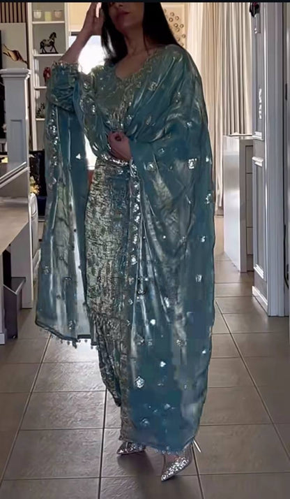 Gorgeous Teal Blue Color Sequence Work Dhoti Suit