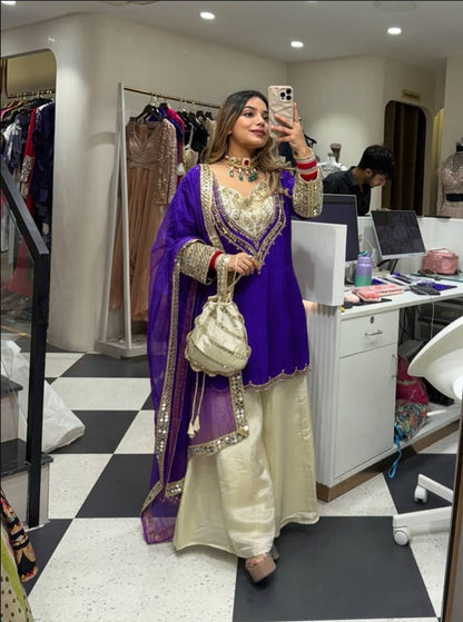 Stylish Pink Color Mirror Work Palazzo Suit