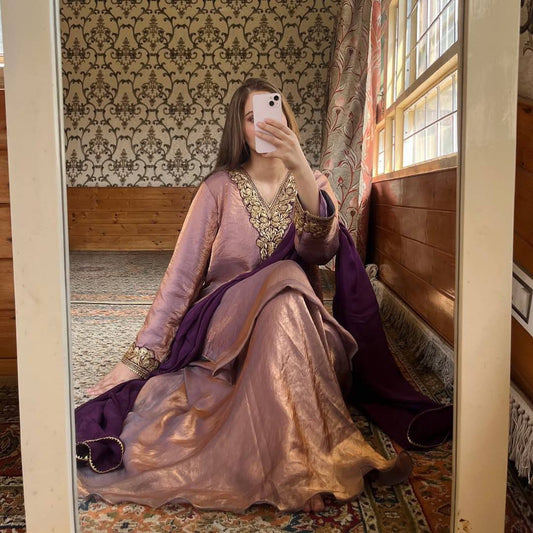 Adorable Purple Embroidery Work Palazzo Suit