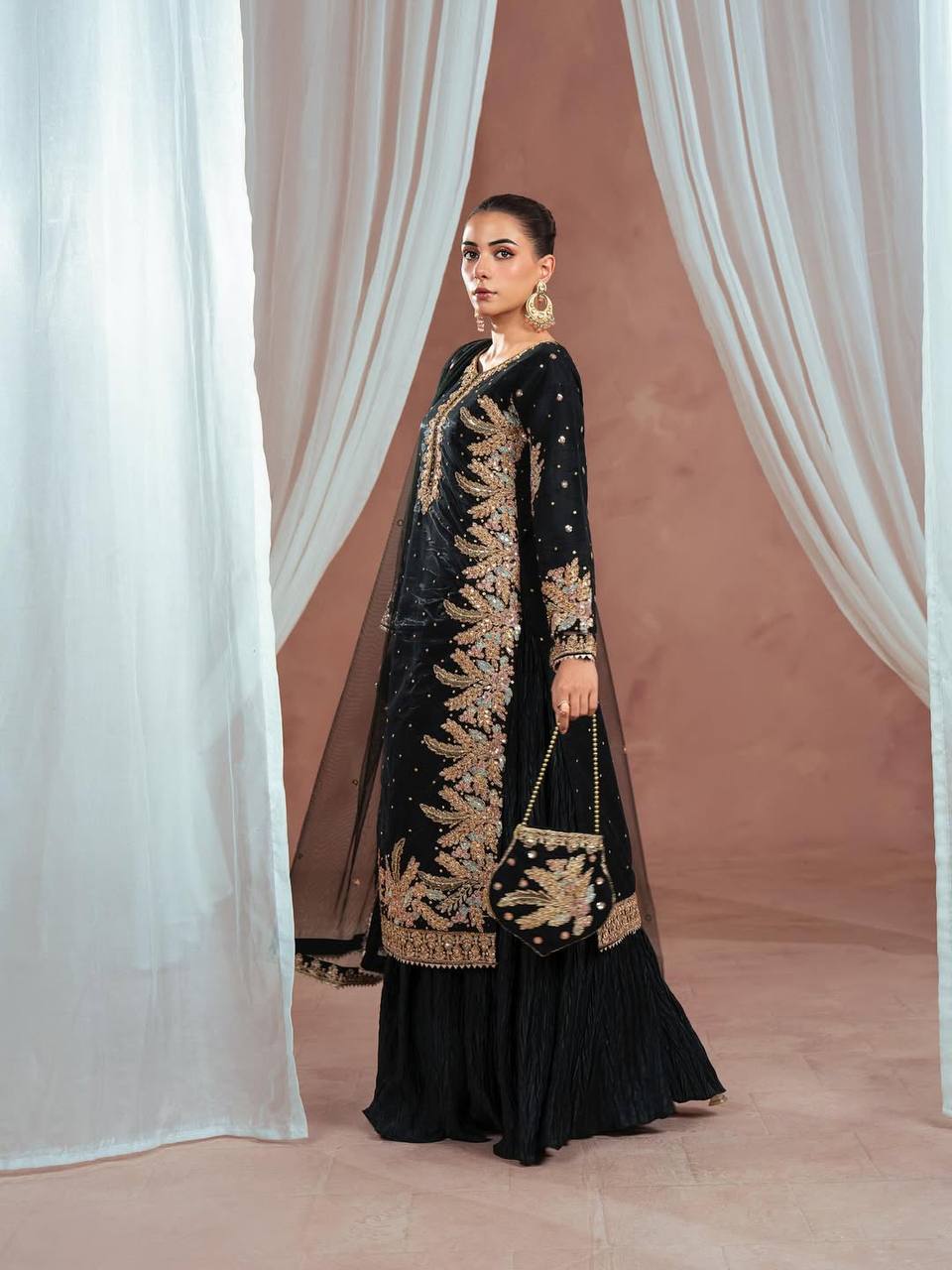 Alluring Black Embroidery Work Straight Salwar Suit