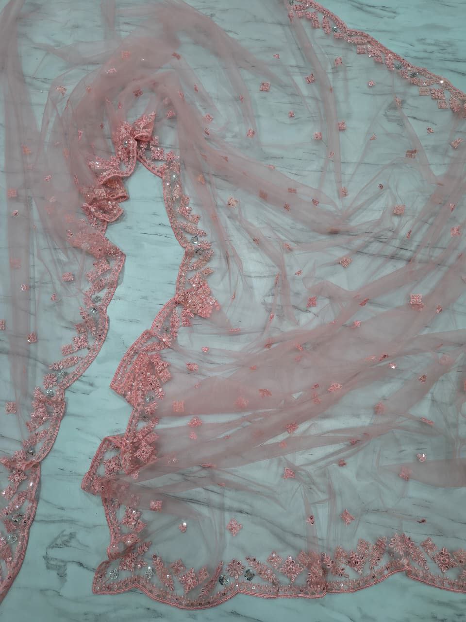 Awesome Pink Color Sequins Work Butterfly Soft Net Saree