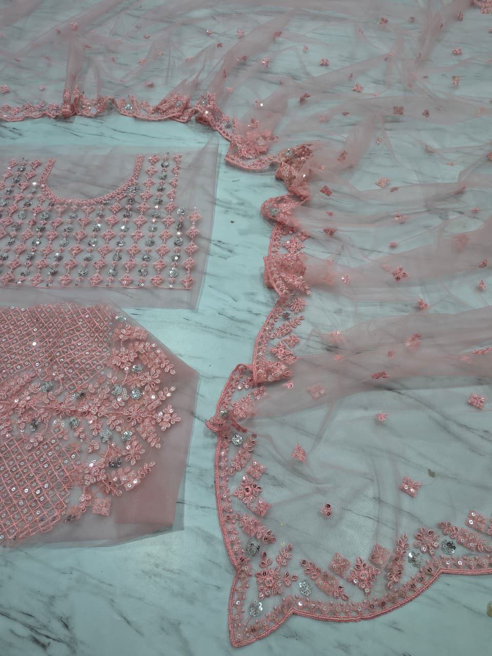 Awesome Pink Color Sequins Work Butterfly Soft Net Saree