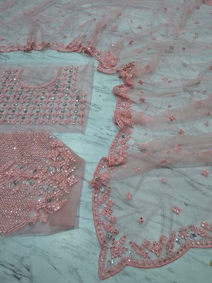 Awesome Pink Color Sequins Work Butterfly Soft Net Saree