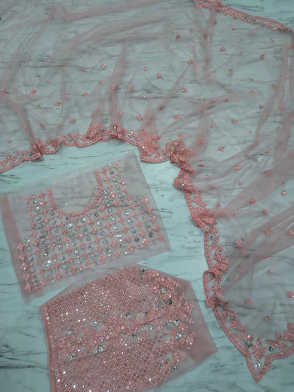 Awesome Pink Color Sequins Work Butterfly Soft Net Saree