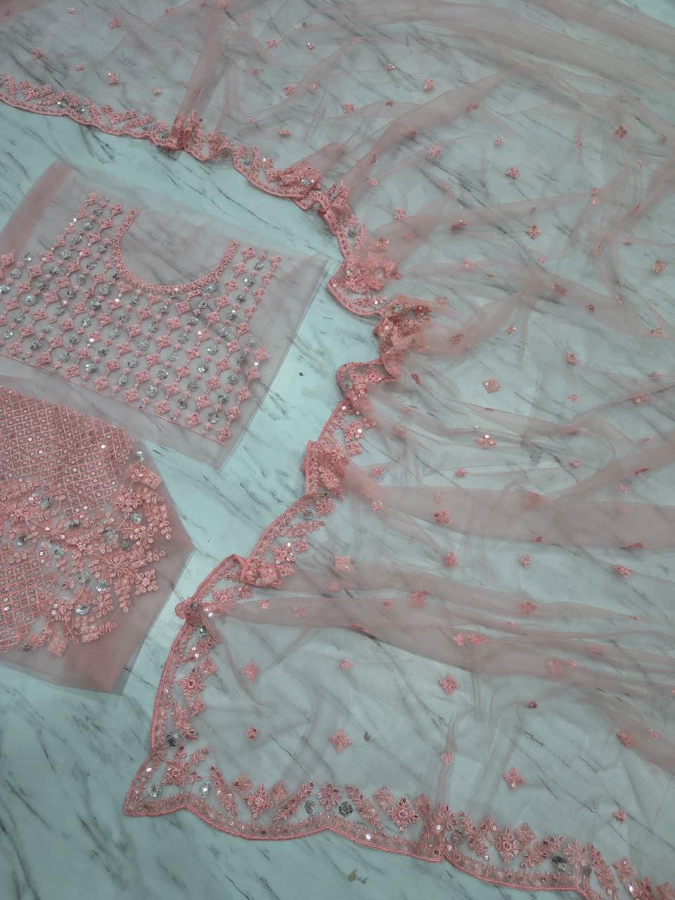 Awesome Pink Color Sequins Work Butterfly Soft Net Saree