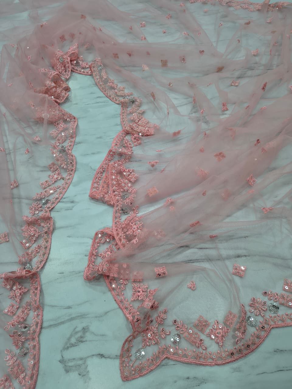 Awesome Pink Color Sequins Work Butterfly Soft Net Saree