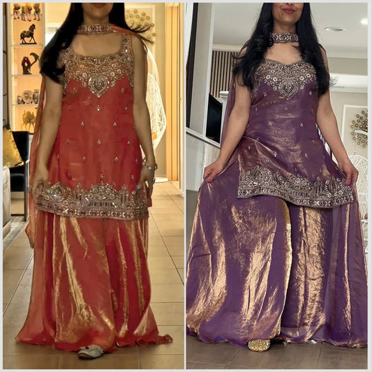 Pretty Orange Silk Embroidery Work Palazzo Suit