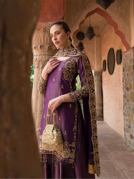 Exclusive Purple Shimmer Silk Sequence Work Palazzo Suit