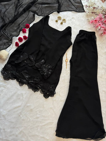 Stylish Black Georgette Embroidery Work Kurta Set