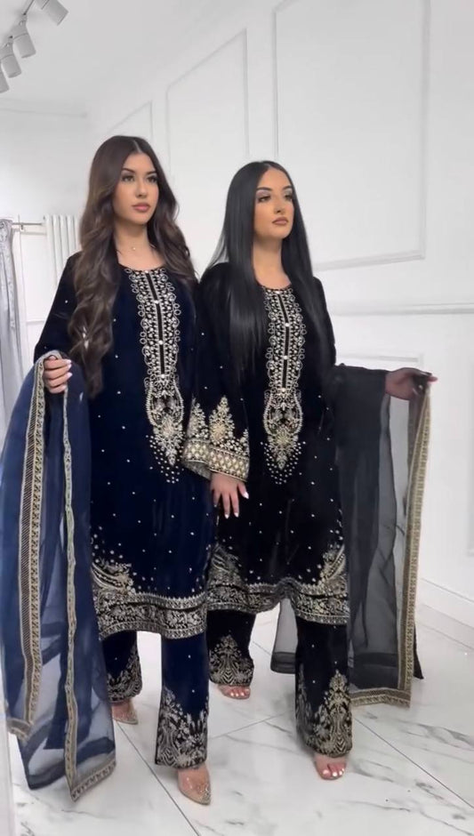 Exclusive Black Velvet Fancy Work Sharara Suit