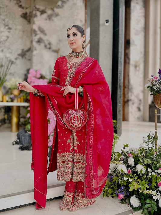 Amazing Red Crunchy Silk with Sequence Work Sharara Suit