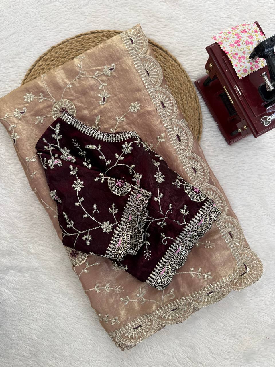 Imposing Peach Heavy Silk with Sequence Work Saree