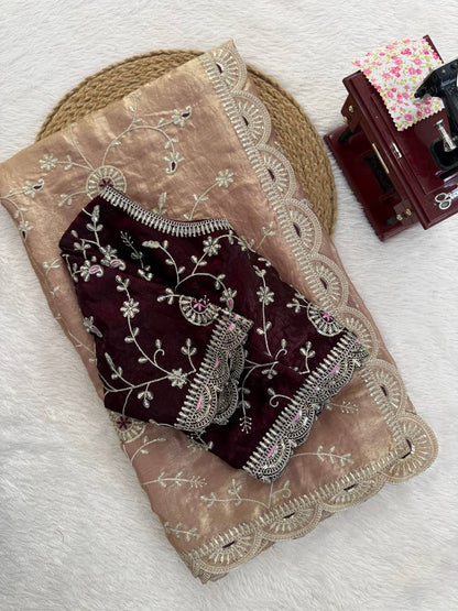 Imposing Peach Heavy Silk with Sequence Work Saree