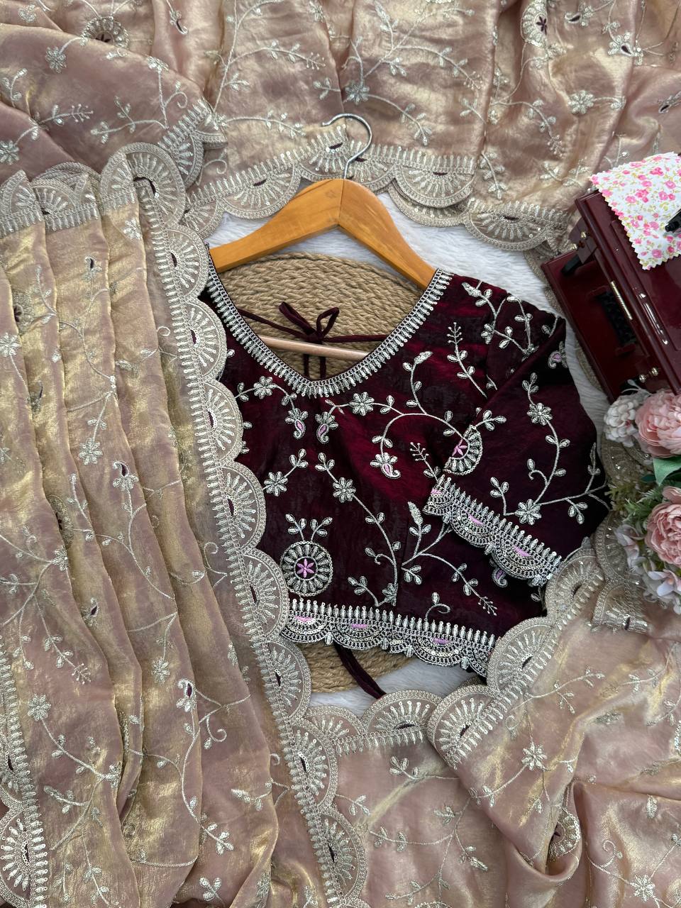 Imposing Peach Heavy Silk with Sequence Work Saree