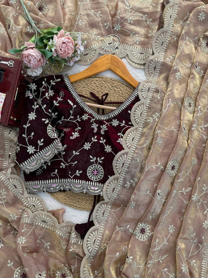 Imposing Peach Heavy Silk with Sequence Work Saree