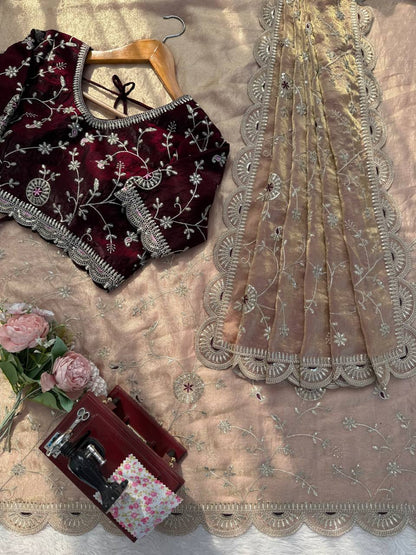 Imposing Peach Heavy Silk with Sequence Work Saree