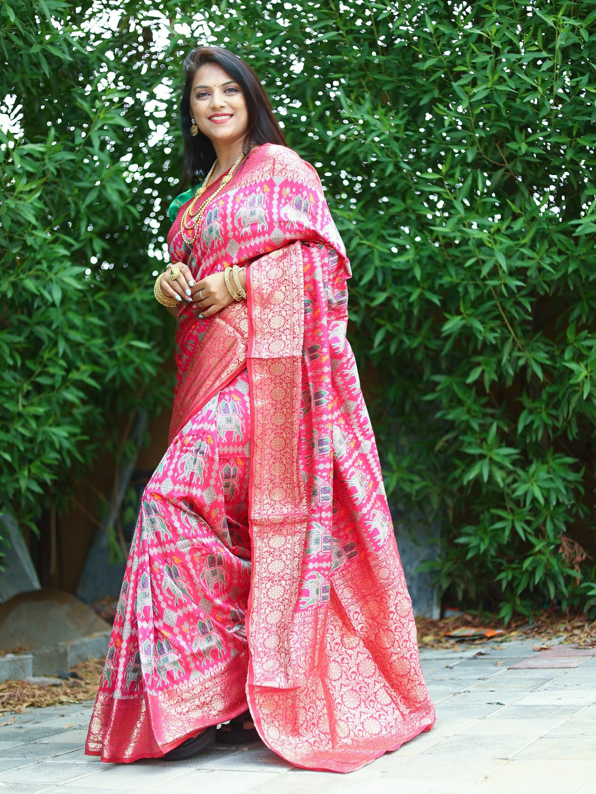 Patola Weaving Rich Pallu And Border Pink Color Saree