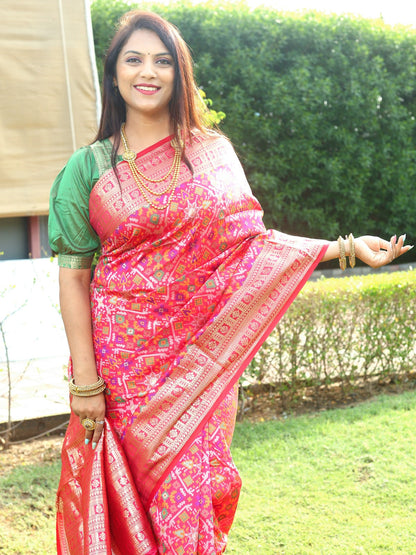 Fashionable Pink Color All Over Zari Patola Weaving Saree