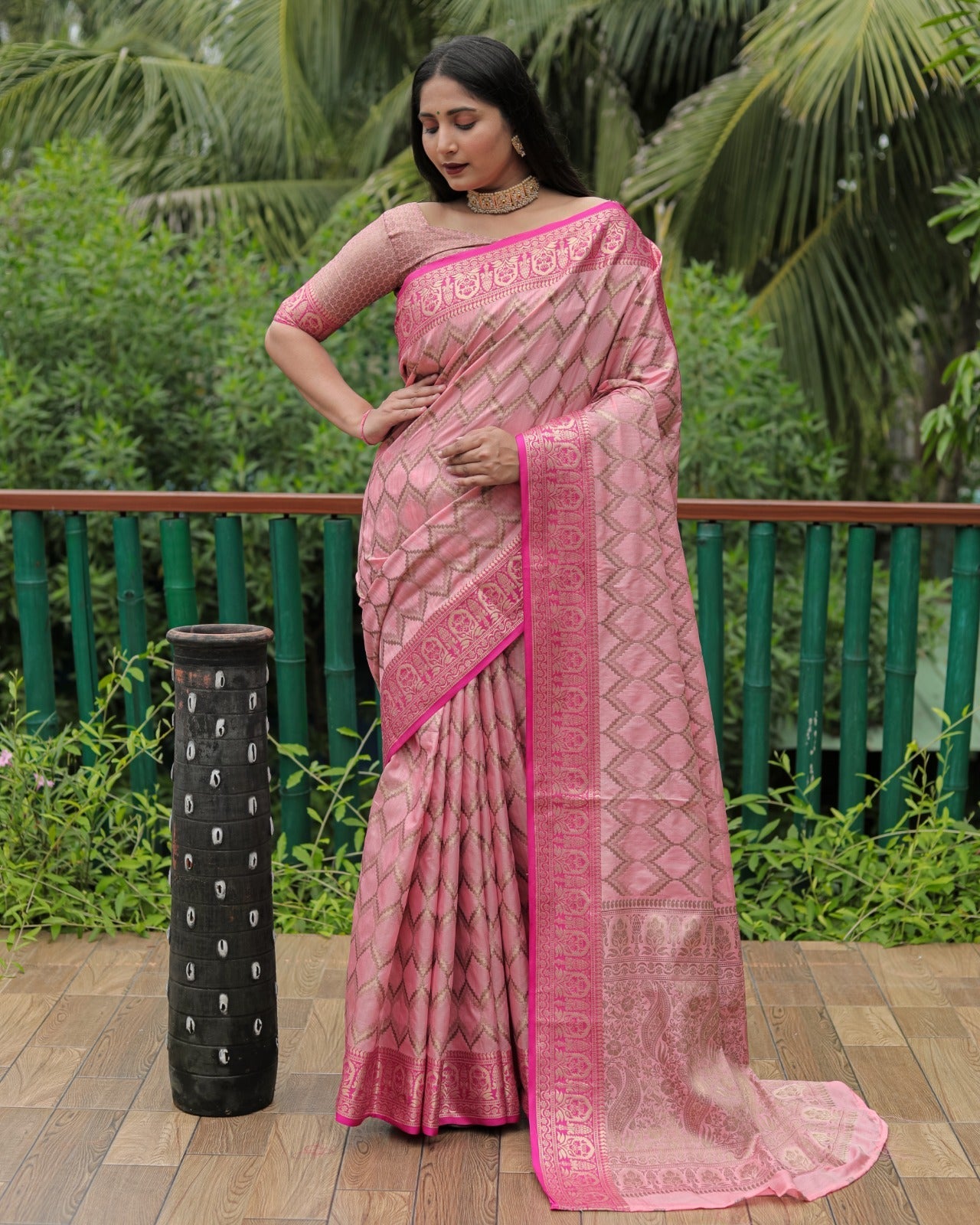 Pink Color Banarasi Saree With Rich Border