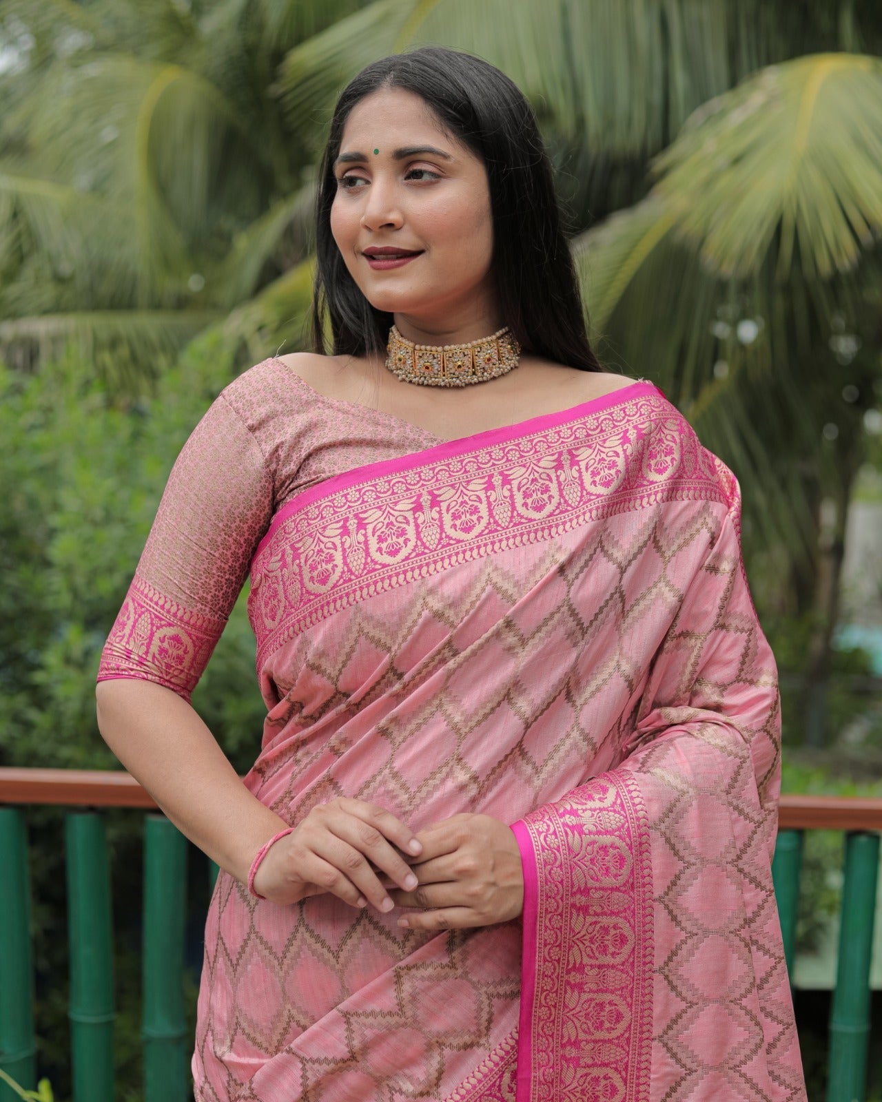 Pink Color Banarasi Saree With Rich Border