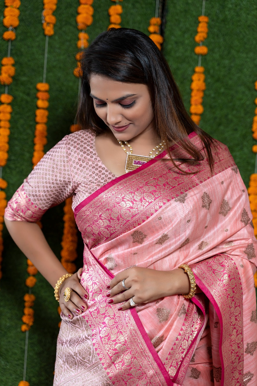 Pink Color Rich Pallu And Border Banarasi Saree