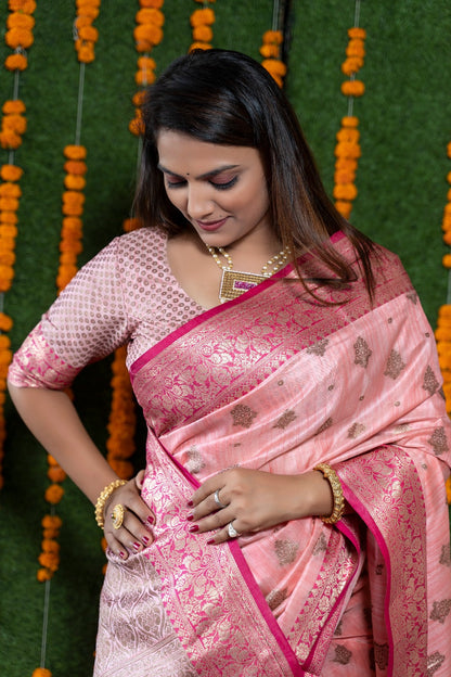 Pink Color Rich Pallu And Border Banarasi Saree