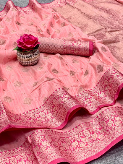 Pink Color Rich Pallu And Border Banarasi Saree