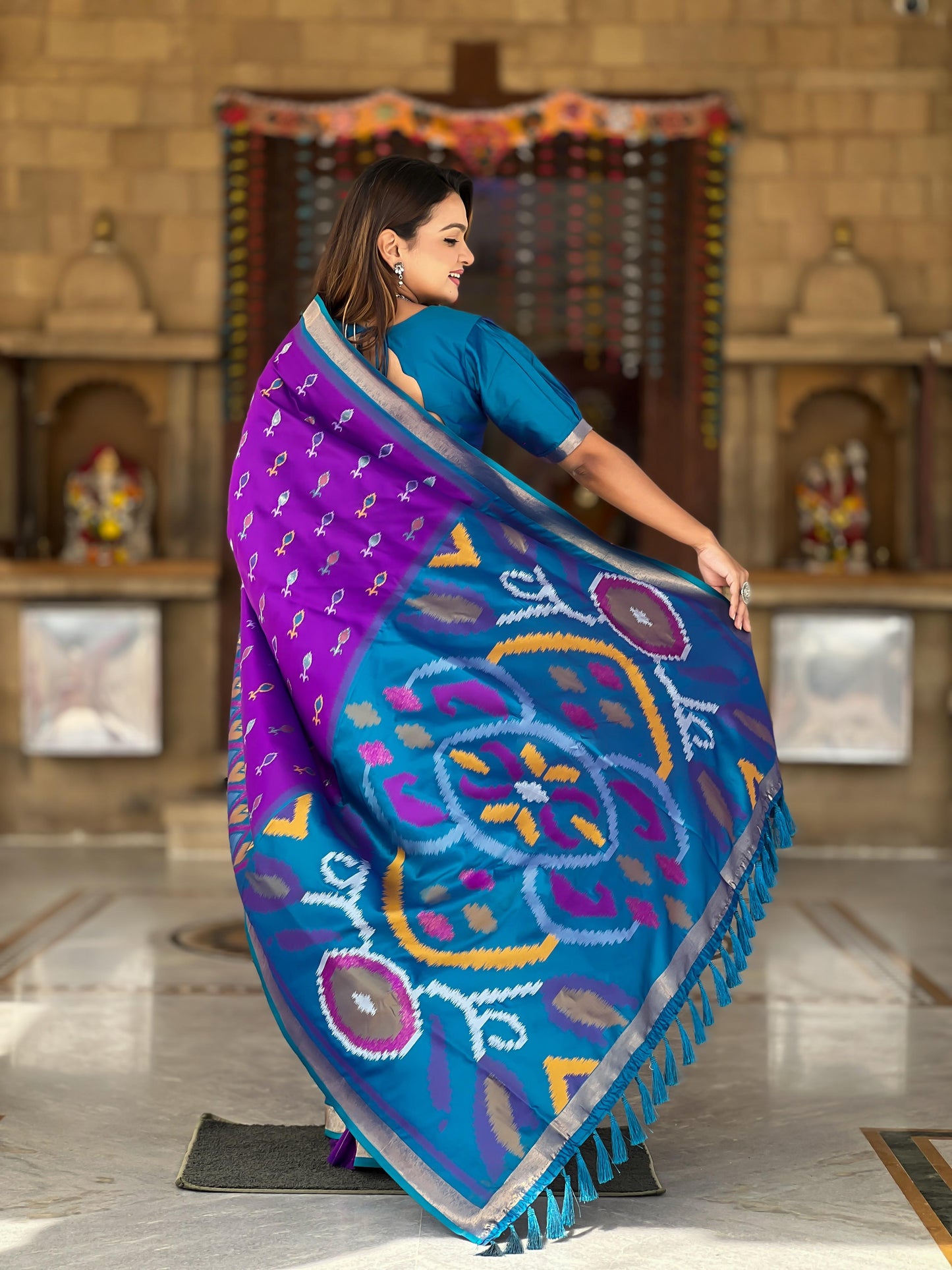 Purple Color Patola Weaving Border Silk Saree